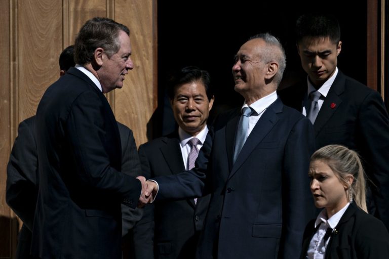 Liu He with Robert Lighthizer on Oct. 11.