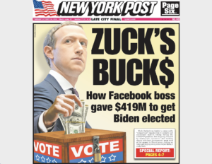FBザッカーバーグ氏、2020年大統領選挙で民主党候補を当選させるために4億1950万ドルを費やしていた＝調査結果ーー選挙は「盗まれた」のではなく「買収されていた」可能性が高い